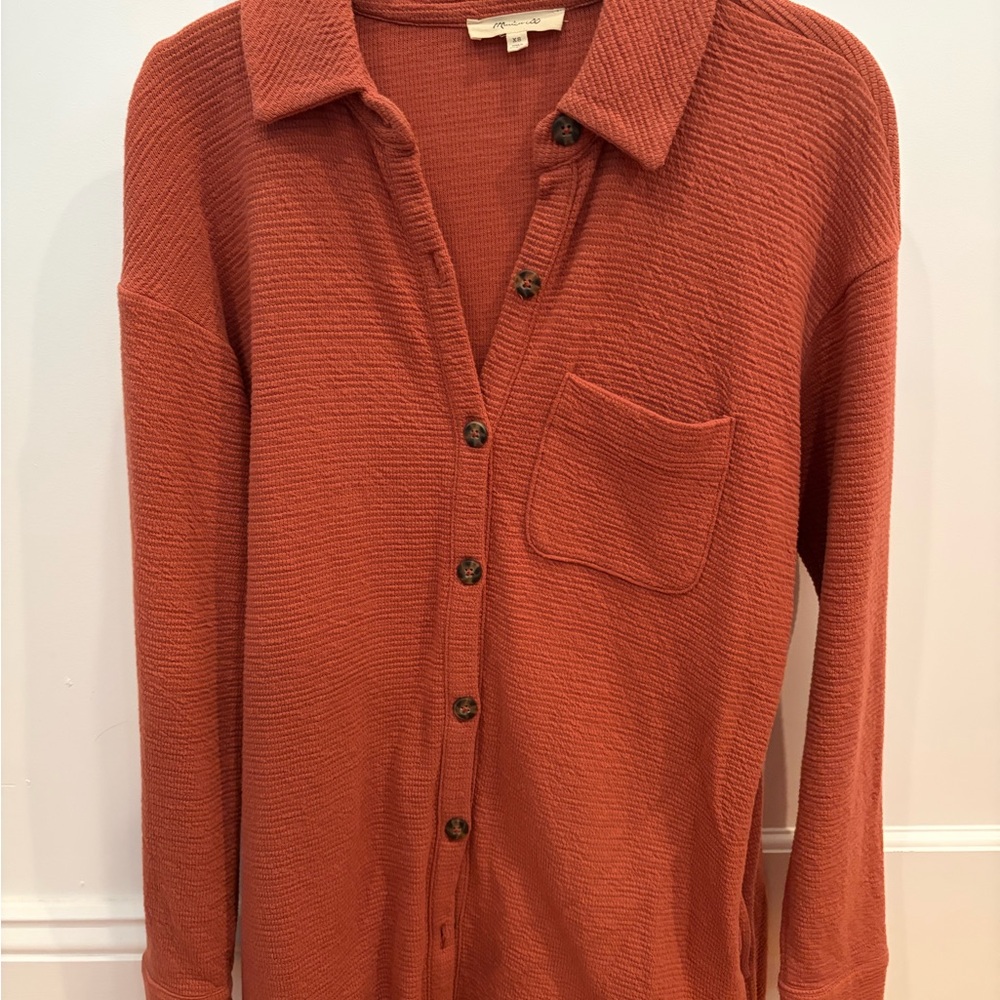 Madewell Terracotta Knit button up shirt